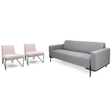 Imagem de Conjunto de Sofá 3 Lugares com 2 Poltronas Herval Urban, Linho Chumbo e Rosa