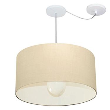 Imagem de Lustre Pendente com Desvio de Centro Cúpula Tecido 55x30 cm, Vivare Iluminação, Pendente4233 LA, Algodão Cru, Médio
