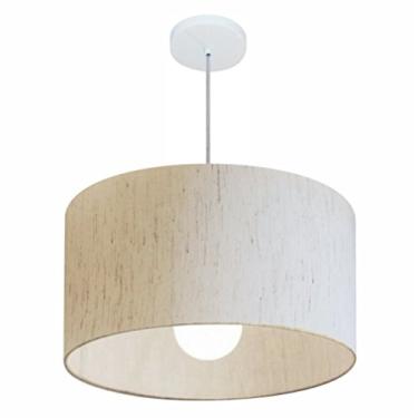 Imagem de Lustre Pendente Cilíndrico Cúpula Tecido 50x30 cm, Vivare Iluminação, Pendente4069 LLA-35, Linho Bege, Médio
