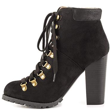 Imagem de Luichiny Anna may IMI Suede Lug Sole Lace Up Combat Stacked heel Ankle Booties (Black, 6)