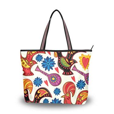 Imagem de Bolsa tote com alça superior tradicional de galo português, bolsa de ombro para mulheres, Multicolorido., Large