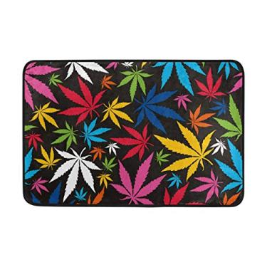 Imagem de Capacho My Daily colorido de folhas de cannabis de maconha 40 x 60 cm, sala de estar, quarto, cozinha, banheiro, tapete impresso de espuma leve