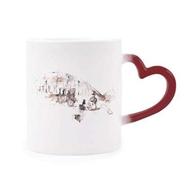 Imagem de Caneca British Architecture Vintage Carro Aquarela Sensível ao Calor Vermelho Mudança de Cor