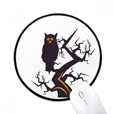 Imagem de Mouse pad de coruja com olhos de árvore para dia das bruxas, tapete redondo para escritório