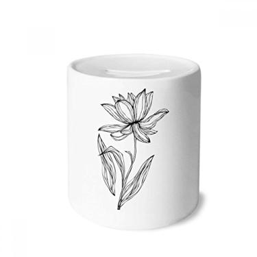 Imagem de DIYthinker Caixa de cerâmica preta de flor de lótus caixa para dinheiro caixa para moedas presente de cofrinho
