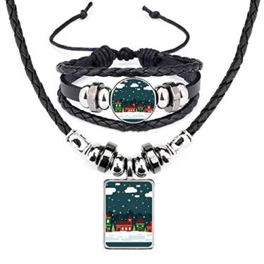 Imagem de Conjunto de joias de pulseira de couro com floco de neve e casa na árvore da nuvem