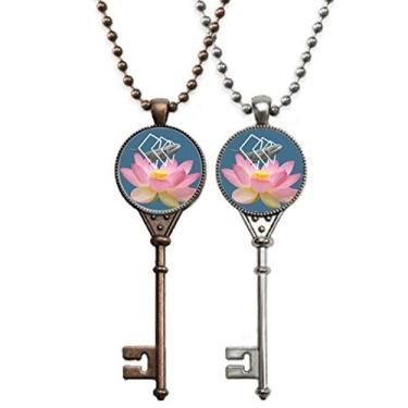 Imagem de OFFbb-USA Colar com pingente de flor de baleia de lótus com pingente de chave sagrada para decoração de casal