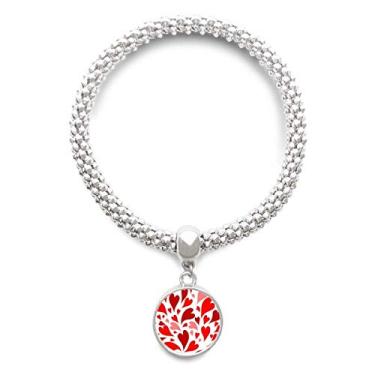 Imagem de DIYthinker Pulseira de prata com pingente de coração rosa vermelho para dia dos namorados com pingente de corrente ajustável
