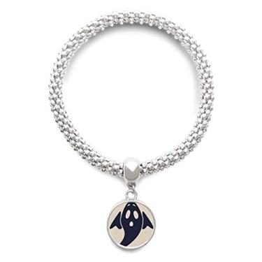 Imagem de DIYthinker Pulseira com pingente de prata fantasma de Halloween com asas e corrente ajustável