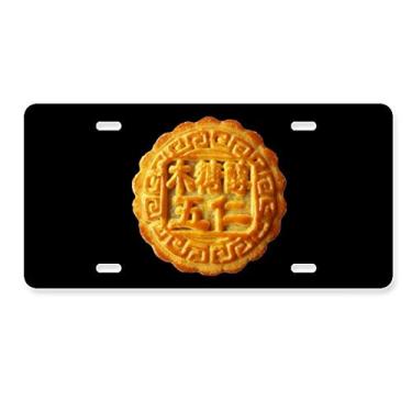 Imagem de DIYthinker Prato de licença de bolo de lua de cinco grãos de outono para decoração de carro, acessório de aço inoxidável