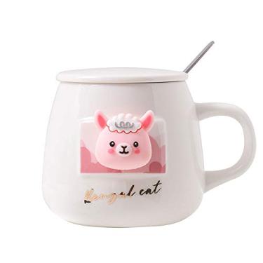 Imagem de Caneca de gato com tampa colher 3D linda xícara de chá de café cerâmica conjunto de caneca presente de aniversário para mulheres amantes de amigos (coelho rosa, 420 ml)