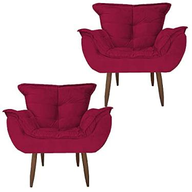 Imagem de Kit 2 Poltrona Decorativa Perola Quarto, Sala, Recepção, Área Gourmet Vermelho