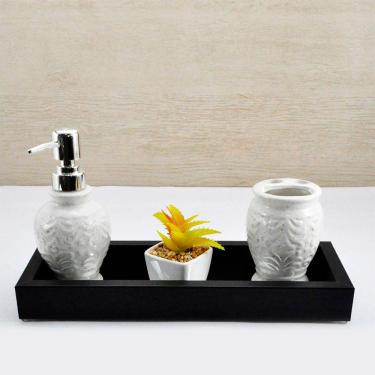 Imagem de Bandeja -SLIM TRADICIONAL- Espelhada Lavabo Banheiro Pés de Silicone Madeira cor PRETA - 12x32x4