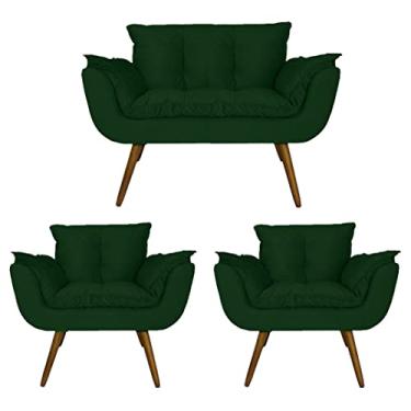 Imagem de Jogo Namoradeira e 2 Poltronas Estofadas Sala de Visitas Opala Suede Verde - LM DECOR