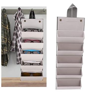 Imagem de OKJHFD Estojo Organizador De óculos De Sol Multifuncional, Vários Compartimentos, Couro Pu, Estojo De Viagem, Armazenamento Com 5 Compartimentos Para óculos, Joias(cinza)