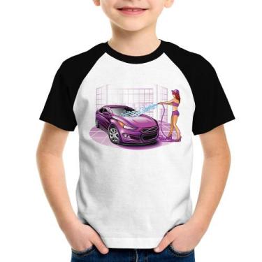 Imagem de Camiseta Raglan Infantil Lava Jato Carro Roxo - Foca Na Moda