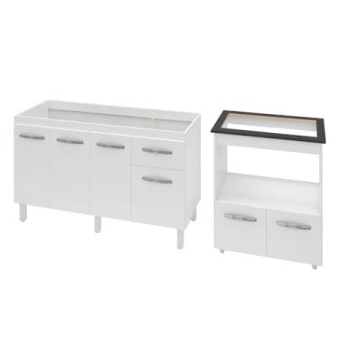 Imagem de Armário Gabinete pia de 140 cm Camile com Balcão Cooktop 5 Bocas e Forno Elétrico Elisa Branco