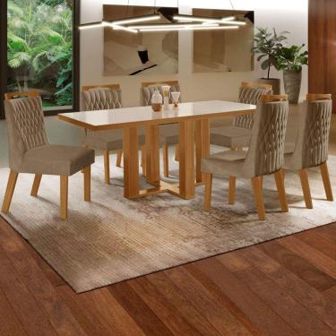 Imagem de Mesa de Jantar 6 Lugares Lottus com Vidro Cinamomo/Pena Caramelo - Lj Móveis