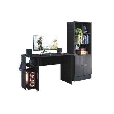 Imagem de Jogo de Quarto Gamer com Mesa para Computador e Estante Preto - FdECOR