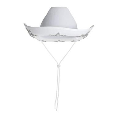 Imagem de VALICLUD Chapéu de Cowboy Pentagrama vestido chapéu fedora chapéu de palha de praia chapéus chapéu brilhante chapéu de cowgirl brilhante verão Chapéu de caubói adereços mulheres pano branco