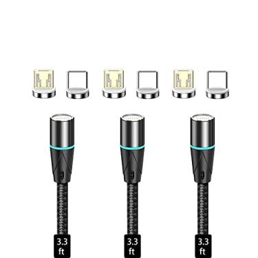 Imagem de Cabo magnético de transferência de dados de carregamento rápido NetDot Gen12 micro USB e USB-C compatível com dispositivos Android (pacote3), 3.3ft, 3.3ft/3 pack black