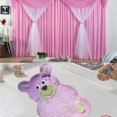 Imagem de Kit Decoração P/ Quarto De Menina = Cortina Malha Jéssica + T