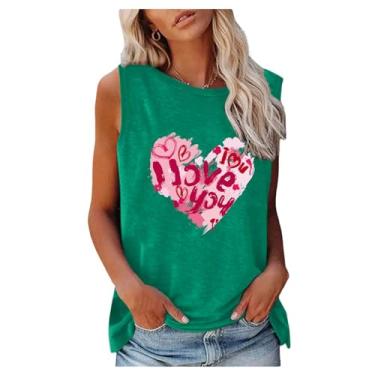 Imagem de T-shirt Do Dia Dos Namorados Da Mulher Love Heart Print Print Sem Mangas Tripulante Camiseta