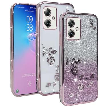 Imagem de XINYEXIN Capa transparente com glitter para Motorola Moto G54, capa protetora ultrafina e portátil à prova de choque - ouro rosa