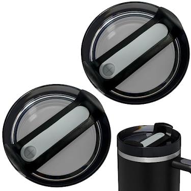 Imagem de EXQUILEG Tampas de copo de 1,18 l adequadas para copo Stanley, tampas de substituição para copo Stanley Adventure Quencher de viagem, tampa de copo à prova de derramamento para acessórios Stanley Cup (pacote com 2, preto)