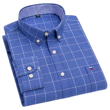 Imagem de Camisa masculina xadrez casual de algodão manga comprida ajuste regular fácil de cuidar, não passar a ferro, outono, primavera, roupas masculinas, H-h-500, 3G