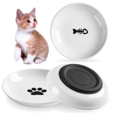 Imagem de CSD Tigela de comida para gatos (pacote com 3) - Tigelas de cerâmica para gatos com fundo de silicone antiderrapante, compatível com bigodes, capacidade de 200 ml, branca