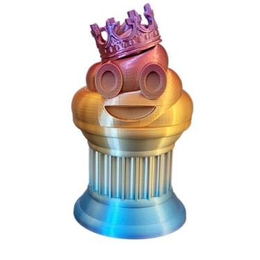 Imagem de Znet3D Troféu de emoji King Poop – Prêmio divertido e presente – Feito à mão com fabricação aditiva – 15 cm de altura – Com um emoji sólido de cocô com uma coroa, preso em uma coluna – Troféu