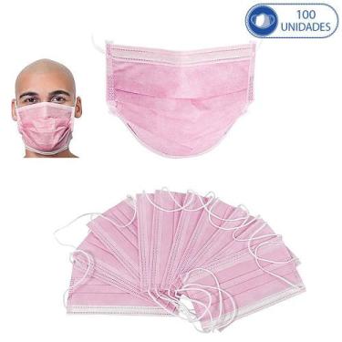 Imagem de Kit 100 Máscaras Descartáveis Tripla Camada Rosa Claro Com C - Mascara