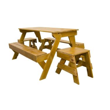 Imagem de Banco que Vira Mesa 1,5m com Verniz Imbuia e Banquetas