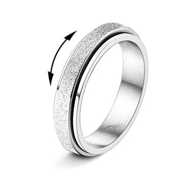 Imagem de Diamday Anéis Fidget para mulheres e homens - 2 anéis giratórios de aço de titânio de 4 mm para alívio da ansiedade, alívio do estresse, glitter, jateamento de areia, joias de ansiedade para presentes