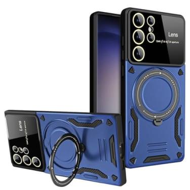 Imagem de Girar caso de carregamento sem fio para samsungs24 s23 s22 s21 ultra s23fe plus suporte magnético pára-choques capa à prova de choque, azul, para s20 fe