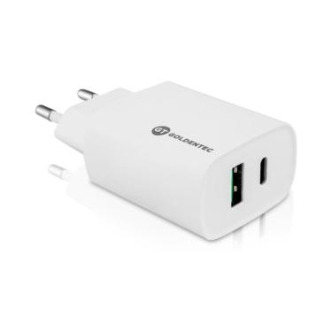 Imagem de Carregador de Parede USB e USB-C - Goldentec Fast Charge - 20W - Carregamento Rápido - Branco