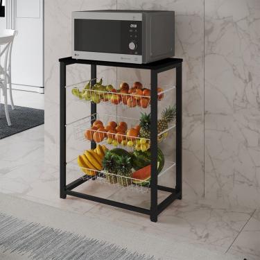 Imagem de Fruteira com Suporte para Micro-ondas Barcelona Aço Preto Cesto Branco Tampo Preto