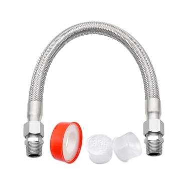 Imagem de Kit de mangueira jumper compressor de grau industrial, com NPT macho de 3/10.2 cm 58.4 cm comprimento 450 PSI e 398.9 °C, e dois adaptadores macho 3/10.2 cm (ambos os encaixes giram livremente)