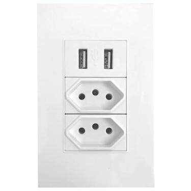 Imagem de Tomada USB Duo Universal Tomada De Parede Bivolt Com Espelho Multifuncional Conjuntos com 2 Entradas USB Embutir Para Casa 2 em 1 Carrega Celular Branco
