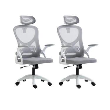 Imagem de Kit 2 Cadeiras para Escritório Presidente Office Columbus com Tela Mesh Branco/Cinza