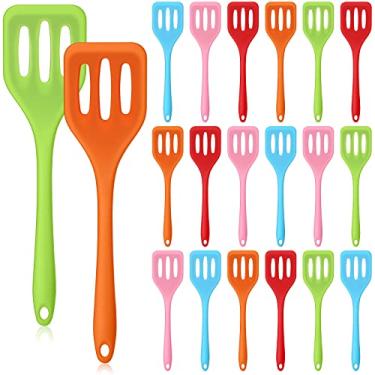 Imagem de Rtteri 20 espátulas pequenas para servir de silicone de alta resistência ao calor, flexível, antiaderente, ovo, espátula, mini espátula com fenda para cozinhar, cozinha, panqueca, flip peixe,
