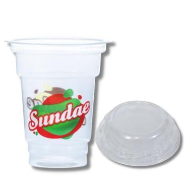 Imagem de Kit c/ 100 un. de copo plastico (kopus) p/ sundae 170 ml. tampa p/ cop