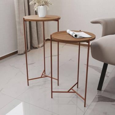 Imagem de Mesa Lateral Redonda áquila Cobre E Tampo Imbuia - Cor: Marrom