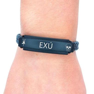Imagem de Pulseira Exú Masculina Couro Preta - Balaio de Santo