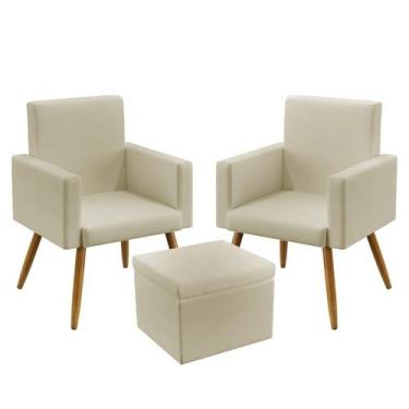 Imagem de 2 Poltronas Nina Sem Rodapé Com Puff Quasar Sued Bege Aradecor