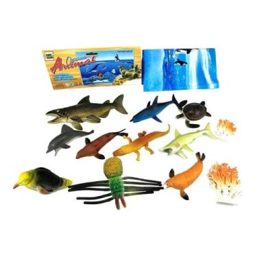 Imagem de Kit Fundo Do Oceano Brinquedo 12 Animais Peixe Tartaruga Foca - DM TOY