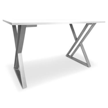 Imagem de Mesa P/ Escritório Jantar Gamer Tampo 1,20x0,60 Qatar Prata/Branco - G