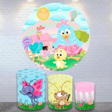 Imagem de Kit Painel de Festa Redondo Trio Cilindro - GALINHA PINTADINHA - DeCar