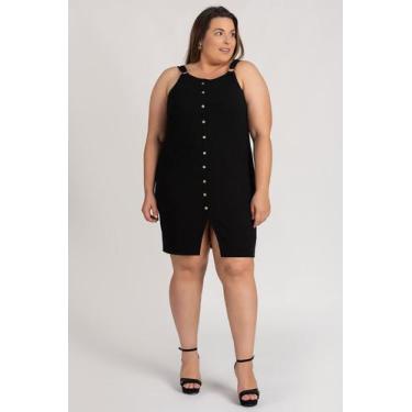 Imagem de Vestido Feminino Plus Size Canelado Aplique Botões Fivela Alças - Sere